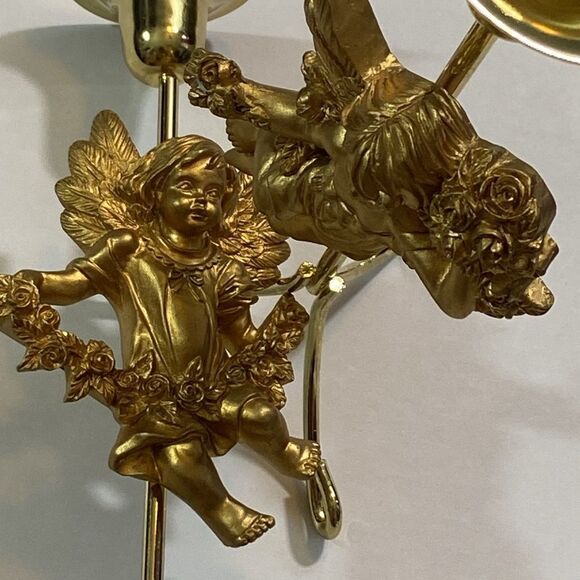 VTG,Metal And Resin Cherub Charming Gold Angel Taper Candle Holder Wall Hooks - Picture 8 of 9